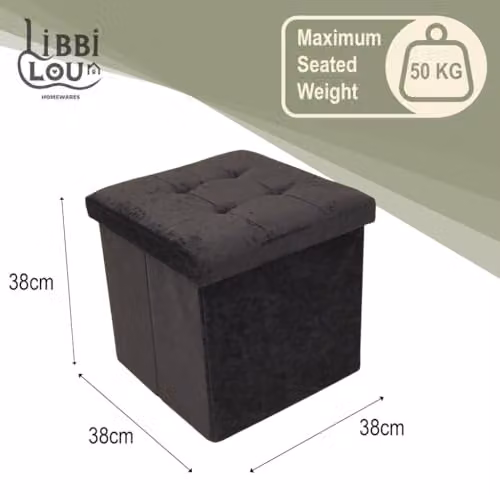 Libbi Lou Black Velvet Foldable Cube Ottoman Storage Footstool W/D/H: 38 x 38 x 38 cm – 2
