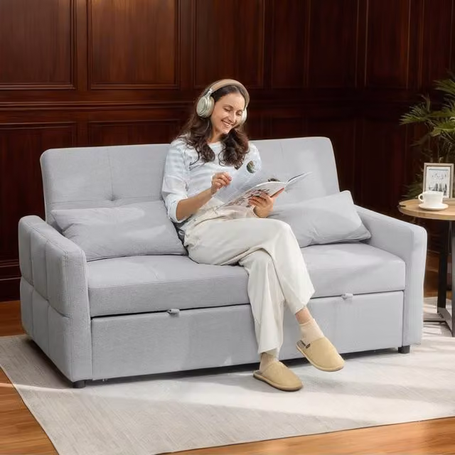 HOMCOM 2 Seater Click Clack Sofa Bed in Grey Fabric with Scatter Cushions – 5