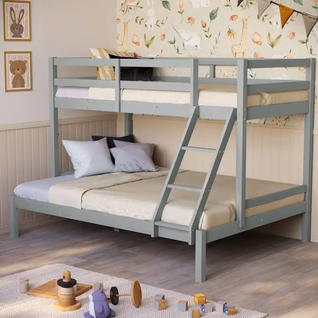 Vida Designs Sydney Triple Sleeper Bunk Bed in Grey Solid Pine Wood