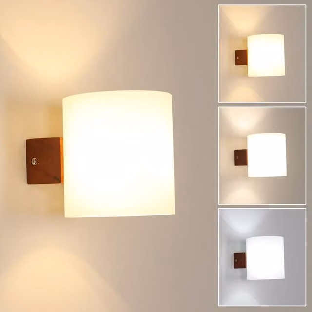 COMELY Vintage Wooden Wall Light with Glass Shade and E27 Bulb in Walnut – 1