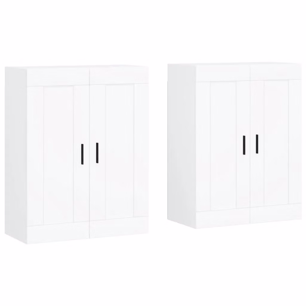 Berkfield Home Set of 2 White Modern Wall Mounted Cabinets with Hinged Doors and Internal Shelves