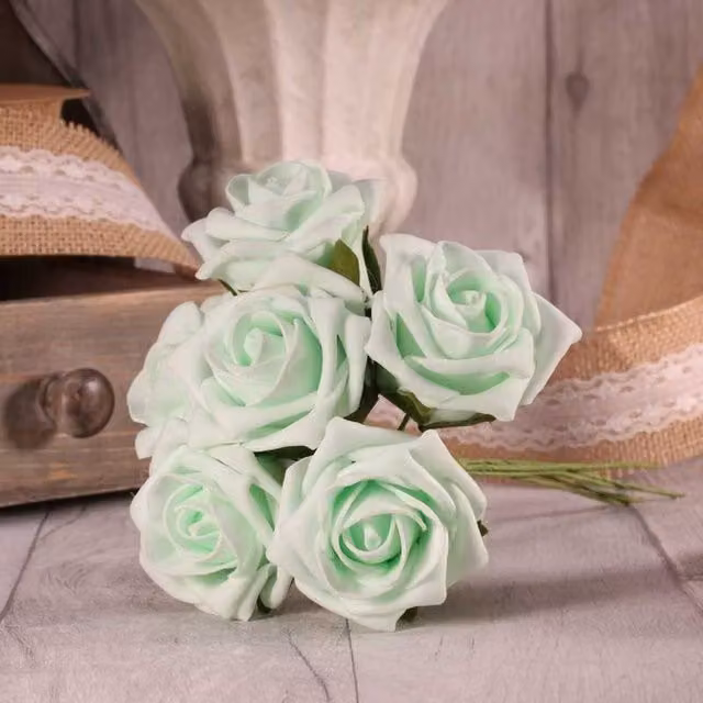 Kingsbury Gifts Bunch of 6 Small Foam Tea Roses in Mint Green