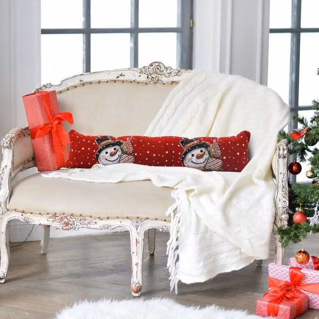 Velosso Snowman Presents Red Chenille Draught Excluder, W: 90 cm, H: 15 cm