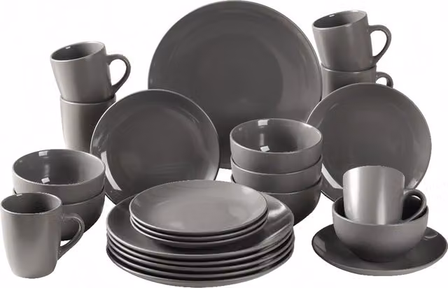 Simpa 24-Piece Grey Glazed Ceramic Stoneware Dinner Set – 1