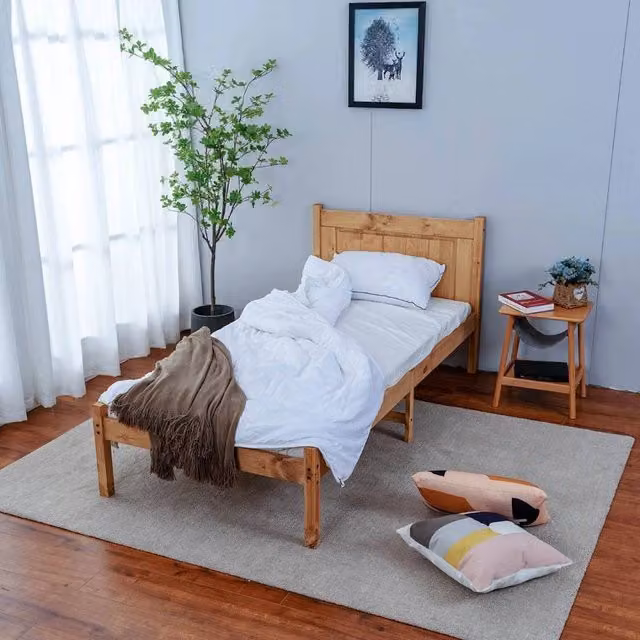 EONLION Single Solid Pine Bed Frame in Brown, W/D/H: 90 x 190 cm – 1
