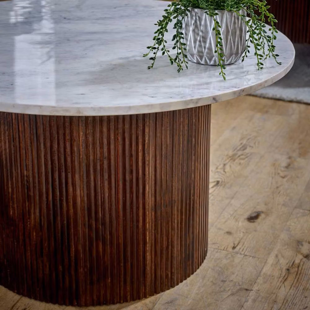 Wyld Haus Alabama Round Ribbed Mango Wood Coffee Table with Marble Top in Brown, W/D/H: 80.0 x 80.0 x 45.0 cm – 3