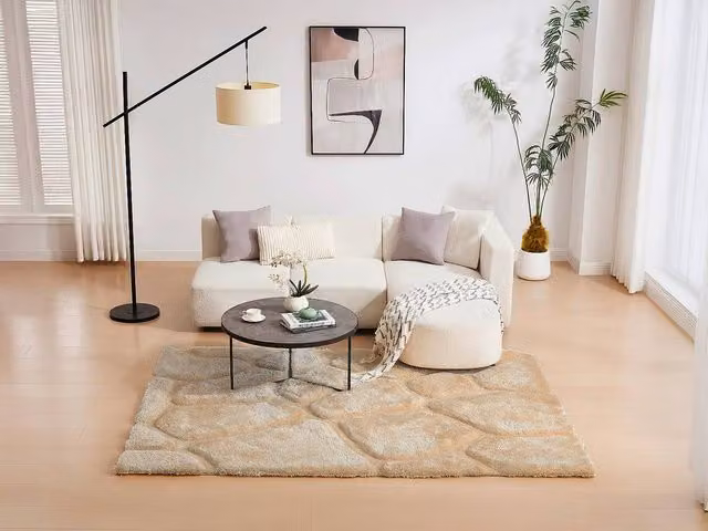 Vente-unique Pietra Long Pile Relief Shaggy Rug in Beige, W/D/H: 160 x 230 x 1 cm