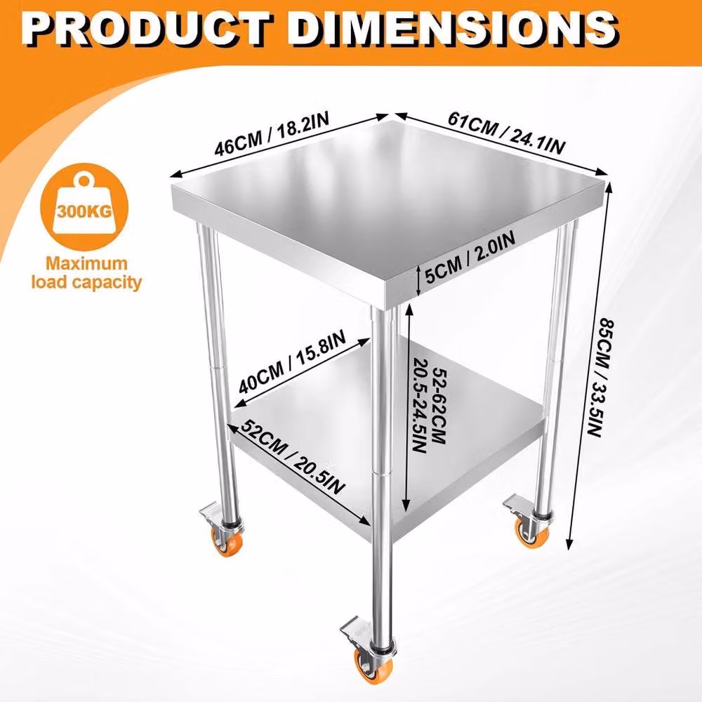 FORGEVIO Stainless Steel Kitchen Table in Silver, W/D/H: 61 x 46 x 85 cm – 2