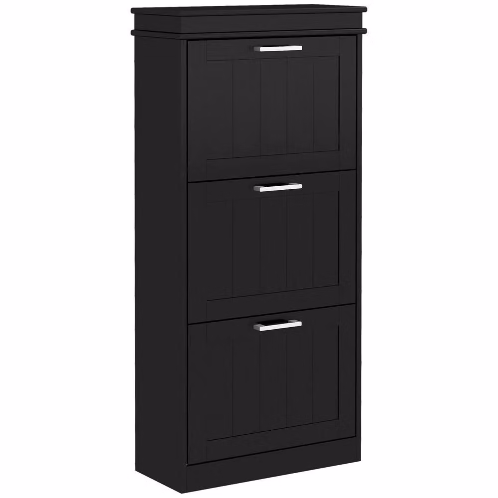 HOMCOM Slim Black Shoe Storage Cabinet with 3 Tilting Compartments and Internal Shelves, H 117.5 x W 54 x D 24 cm – 7