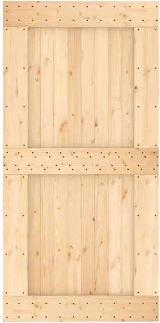 Berkfield Home Rustic Solid Wood Pine Sliding Door with Black Hardware Set, Natural, W: 100 cm, H: 210 cm