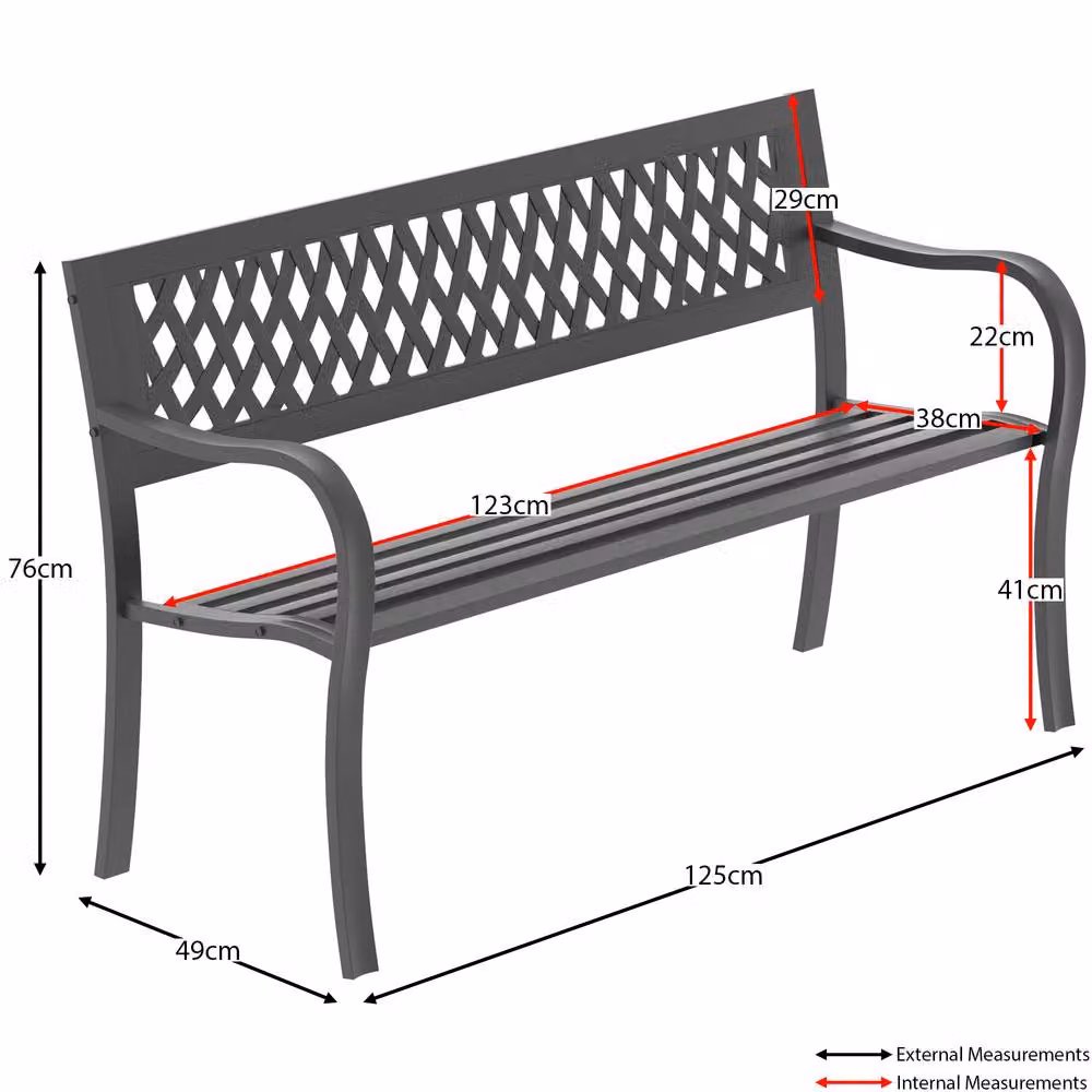 HD Designs Black Matt Metal 3 Seater Lattice Garden Bench with Geometric Vintage Design – 2