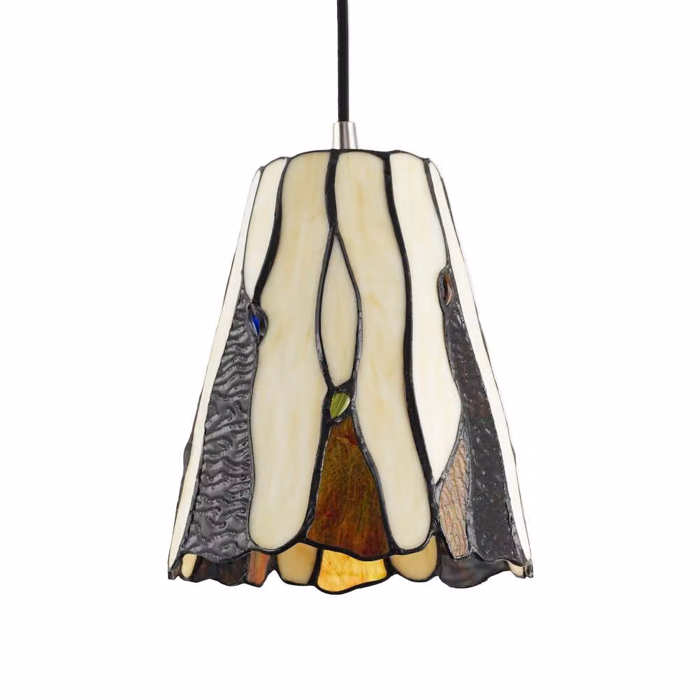 Happy Homewares Amber Stained Glass Tiffany Pendant Light Shade with Coloured Gems in Gold and Multicolour – 2