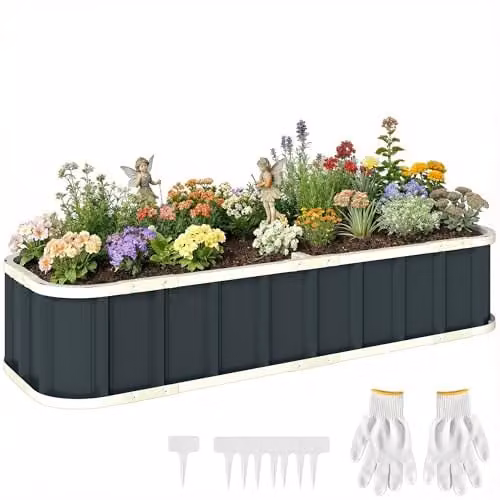 Outsunny Galvanised Steel Raised Garden Bed in Grey