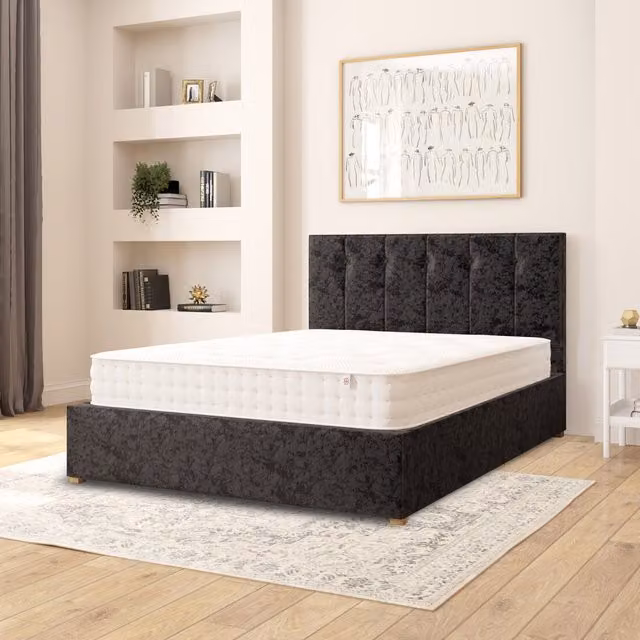 Aspire Hepburn King Size Ottoman Storage Bed in Black Mirazzi Velvet Fabric