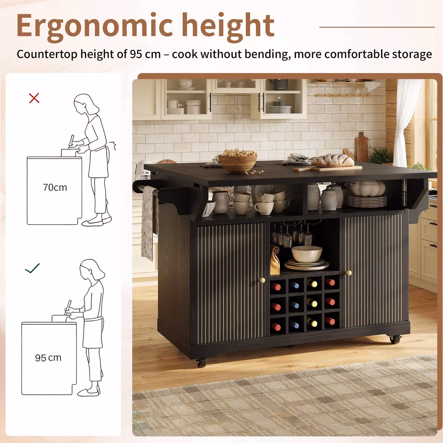 Aosom UK Foldable Serving Trolley with Snack Racks and Ample Storage, Black, W/D/H: 142.5 x 40 x 95 cm – 5