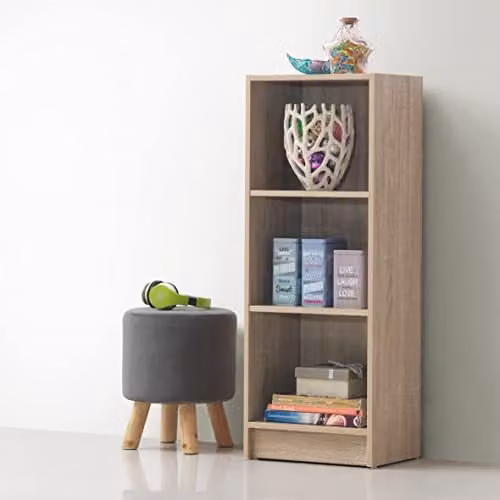 Timber Art Design UK 3 Tier Contemporary Open Narrow Tall Bookcase Organizer in Grey, W: 40 cm, H: 106 cm, D: 30 cm