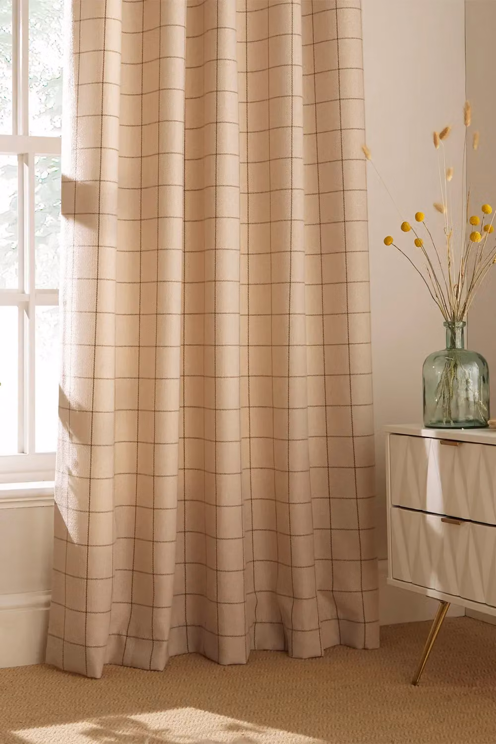 Furn Ellis Windowpane Check Eyelet Curtains in Beige and Sand, Width: 229 cm, Drop: 229 cm – 2