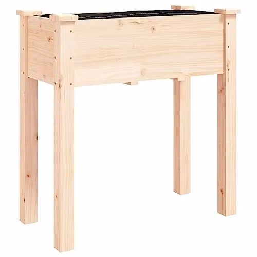 vidaXL Solid Wood Fir Planter with Liner, Natural Brown, W: 71 cm, D: 37 cm, H: 76 cm – 1
