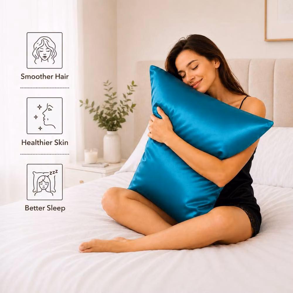 Pamposh Luxury Mako Satin Silk Pillowcase Set of 6 in Petrol Teal – 2