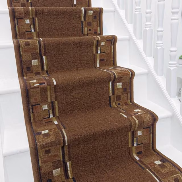 runrug Bombay Stair Runner Carpet, Non-Slip, Dark Brown, W: 66 cm, L: 510 cm