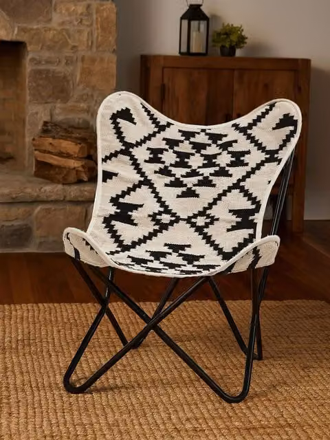 Orsina Cefena Butterfly Chair with Multicolour Geometric Fabric Cushions and Metal Frame – 1