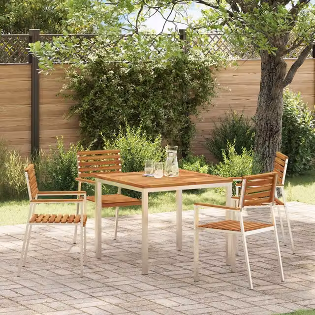 Berkfield Home Modern Outdoor Dining Table in Brown Acacia Wood and Stainless Steel, W/D/H: 90 x 90 x 74.5 cm