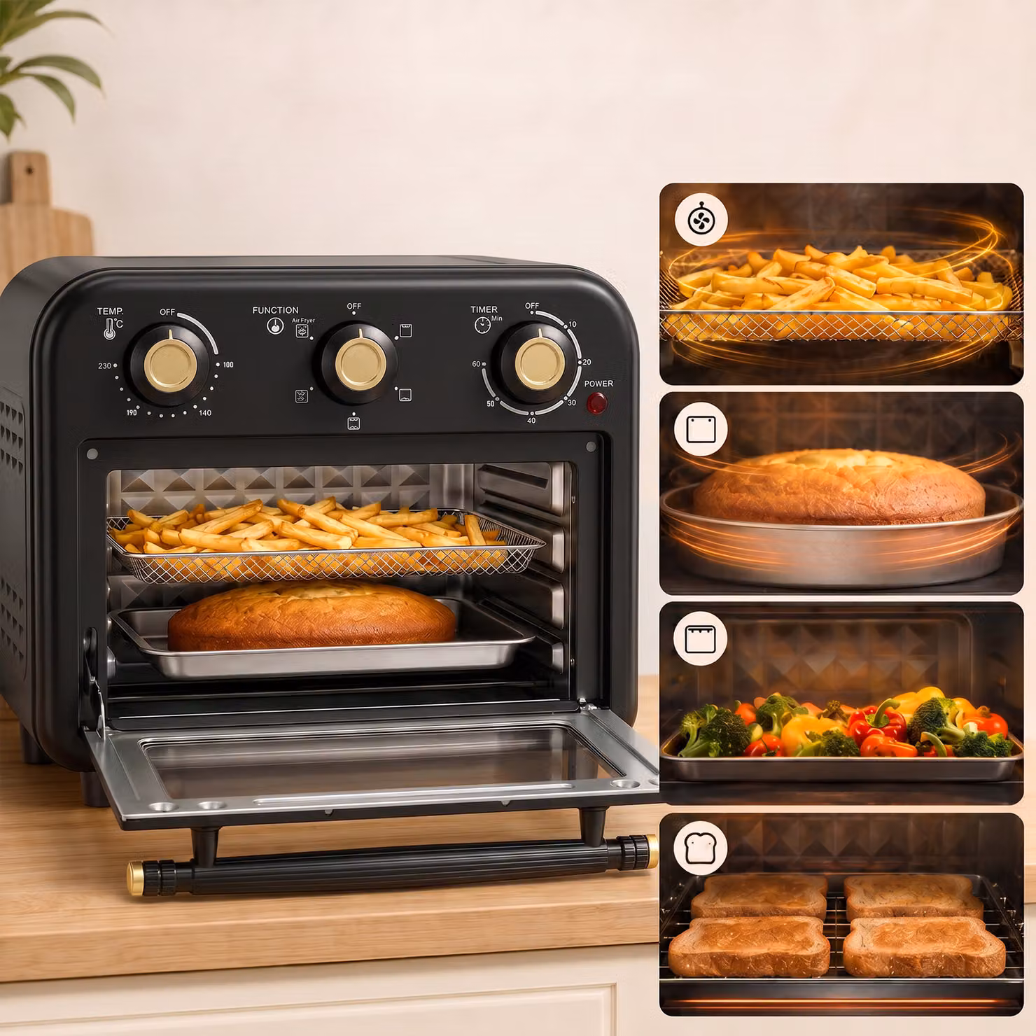 HOMCOM Black Air Fryer Toaster Oven with Convection Hot Air Function, 12 L Capacity, Adjustable Temperature and Timer – 5
