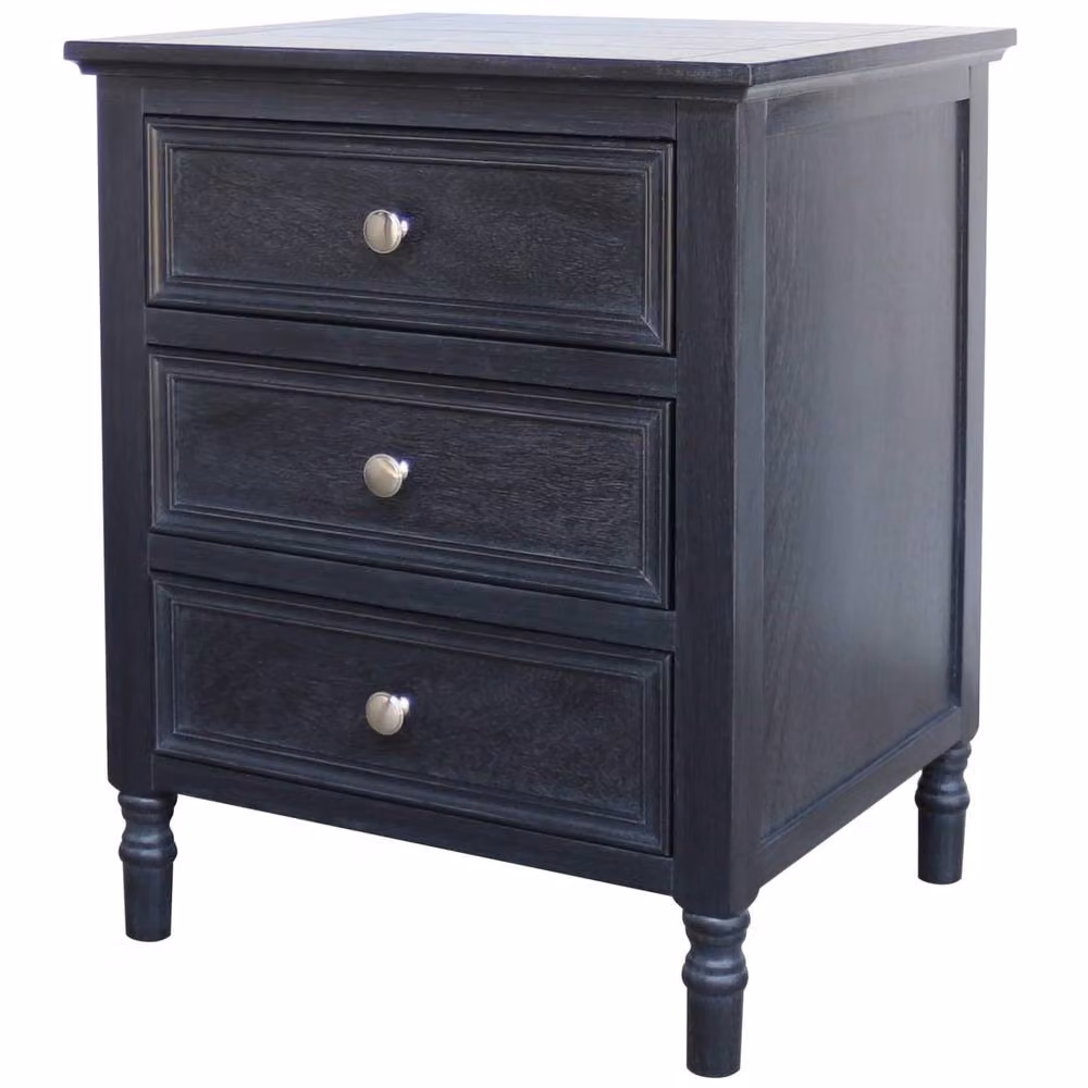 Wyld Haus San Antonio Vintage Black Wooden 3 Drawer Bedside Table W/D/H: 43.0 x 29.0 x 59.0 cm – 2