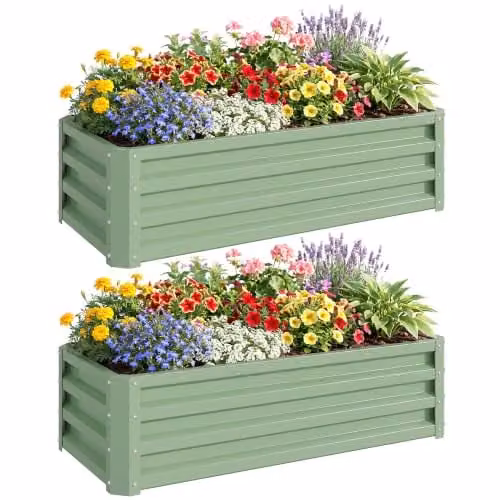 Outsunny Set of 2 Steel Raised Garden Beds, Green, W/D/H: 110 x 50 x 30 cm
