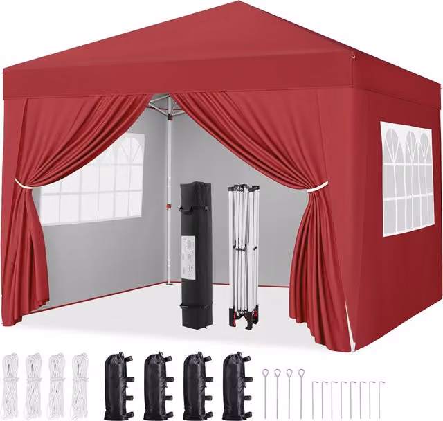 Yaheetech Heavy Duty Outdoor Pop-up Canopy Gazebo in Red with Transparent Windows and UPF 50+ Protection