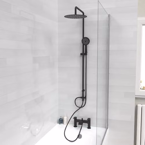 Nes Home Round Shower Riser Rail Kit with Mixer Tap and Handset in Matte Black