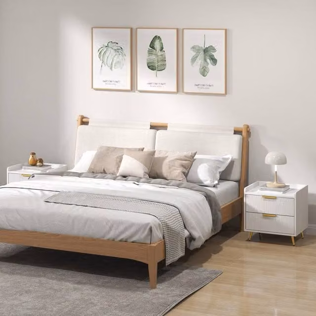 HOMCOM Set of 2 Modern White Bedside Tables with Gold Metal Legs for Bedroom and Living Room