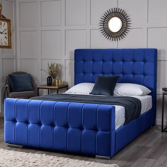 UK Bed Furniture Orlando Upholstered Bed in Blue, Size: 200 x 200 cm