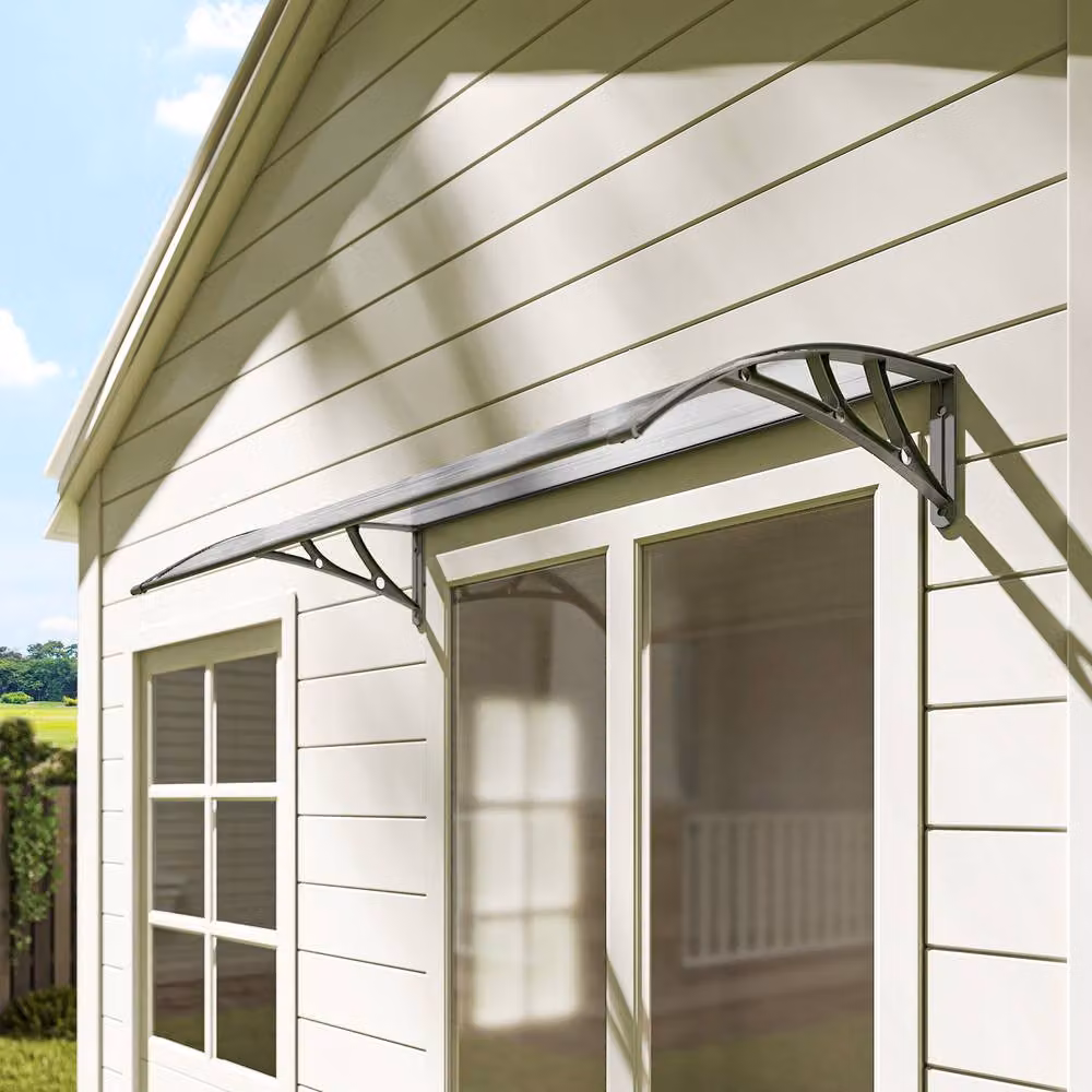 Rolipo Grey Aluminium Wall-Mounted Front Door Canopy Awning Rain Shelter W: 110 cm, D: 60 cm – 7