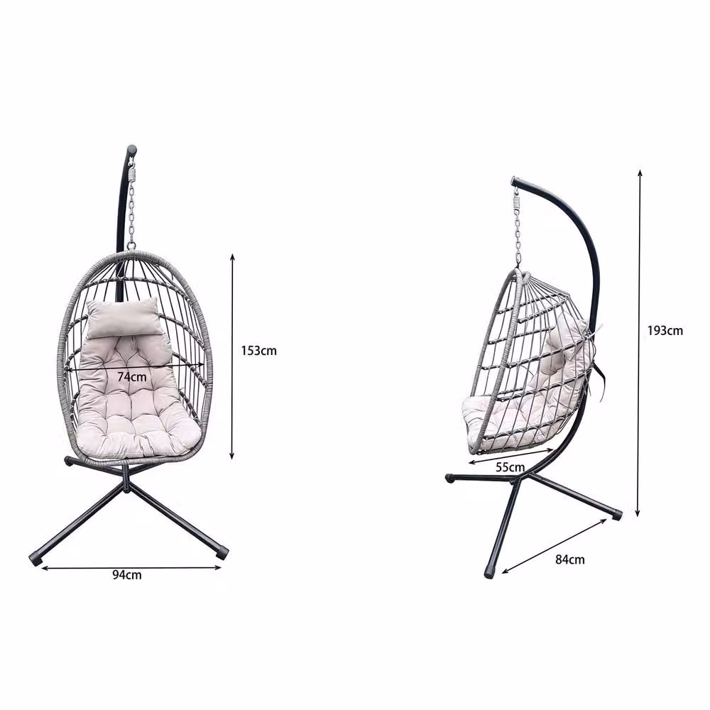 Fimous Single Egg Hanging Chair in Dark Grey Rattan for Indoor and Outdoor Use – 3
