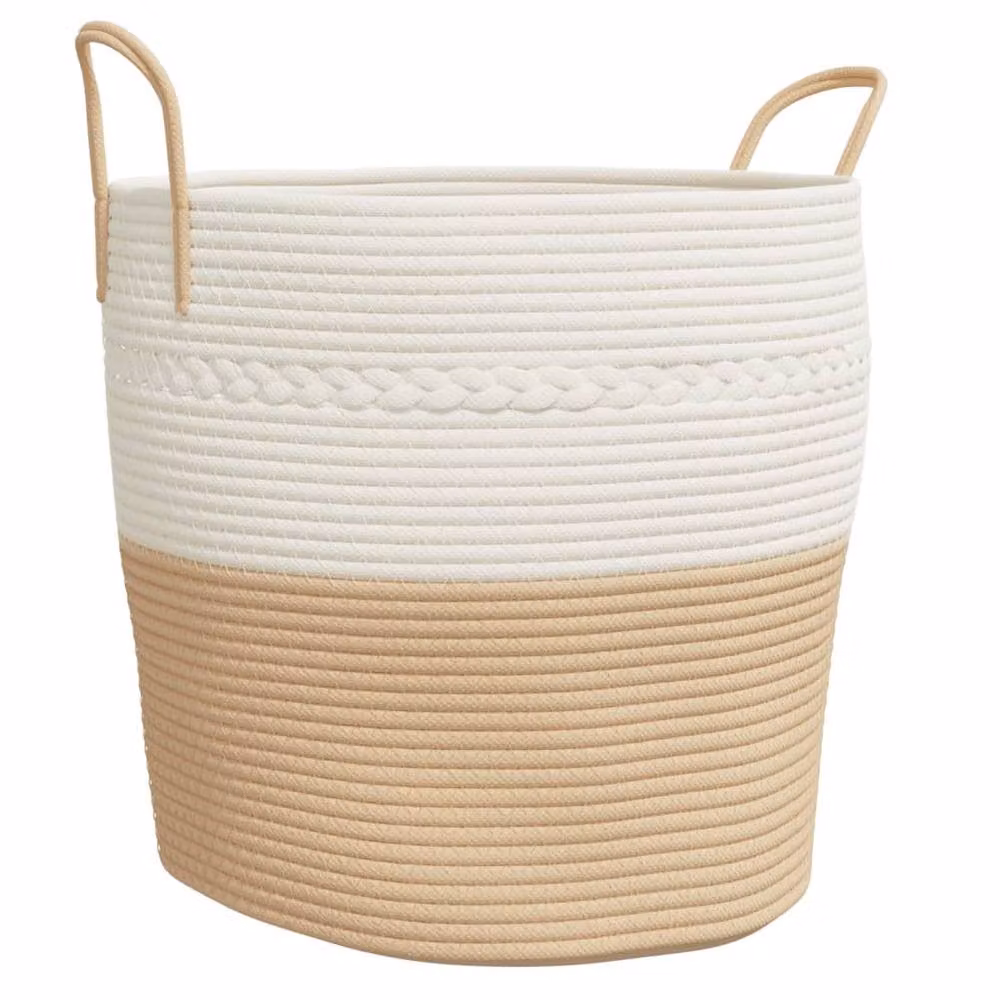 Berkfield Cotton Storage Basket in Beige and White, W: 43 cm, D: 38 cm – 2
