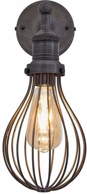 Industville Brooklyn Balloon Cage Wall Light in Grey Metal