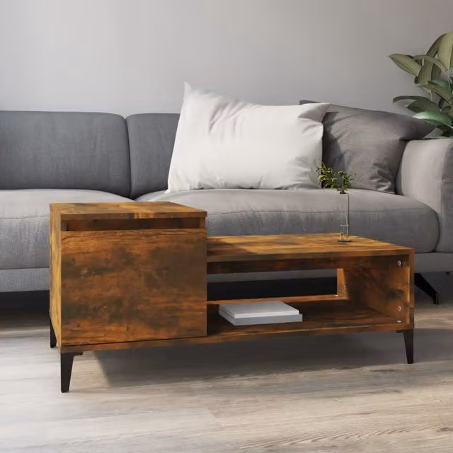Berkfield Home Smoked Oak Coffee Table in Brown, W/D/H: 100 x 50 x 45 cm