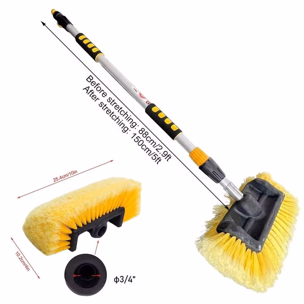 EONLION Telescopic Car Wash Brush with Microfibre Refillable Head, Yellow, Length: 100 cm – 2
