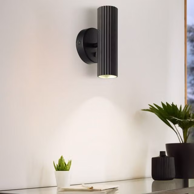Eglo Portillo Modern LED Up and Down Wall Light in Black Aluminium and Steel
