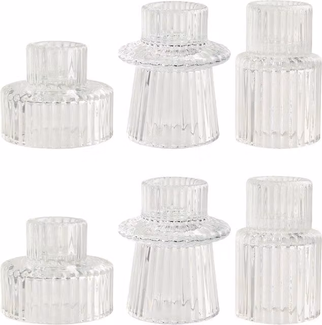 Lifeideas Set of 6 Round Glass Tealight and Taper Candle Holders in Transparent