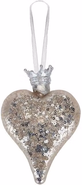 VFM e-Store Silver Glass Hanging Heart Christmas Decoration, W: 13 cm, H: 9 cm – 1