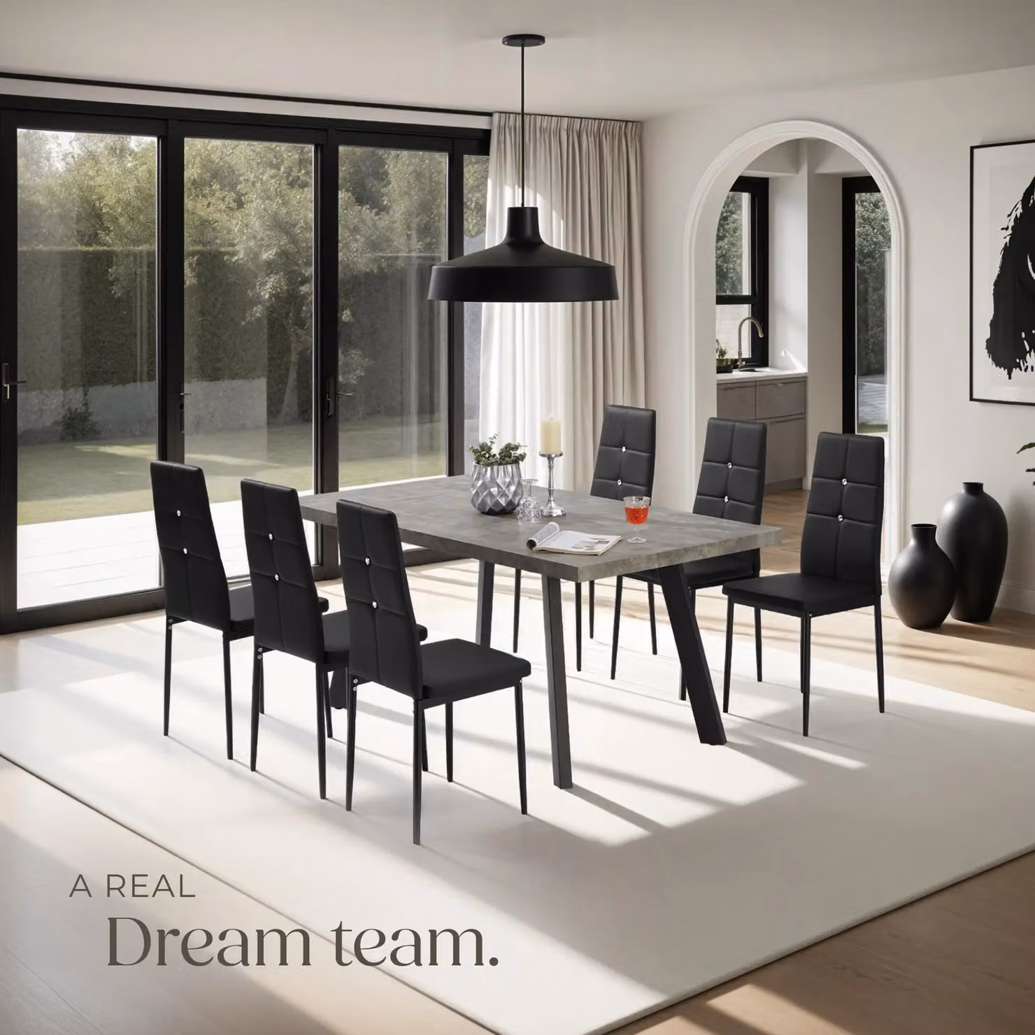tectake Julien Set of 4 Modern Dining Chairs in Black Synthetic Leather – 7