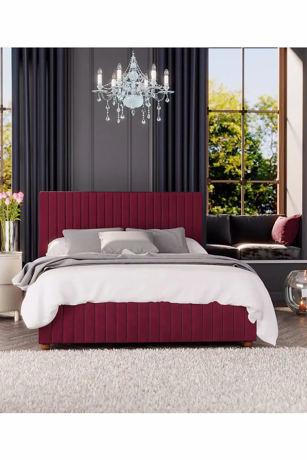 Laurence Llewelyn-Bowen Estella Ottoman Storage Bed in Wine Plush Velvet Fabric, Double W/D/H: 140 x 200 cm – 4