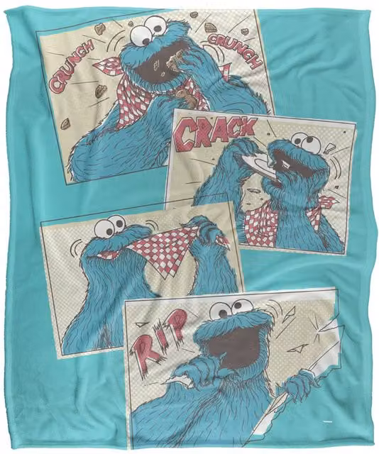Sesame Street Cookie Monster Comic Silky Touch Super Soft Throw Blanket, White and Multicolour, W: 152 cm, D: 127 cm – 1