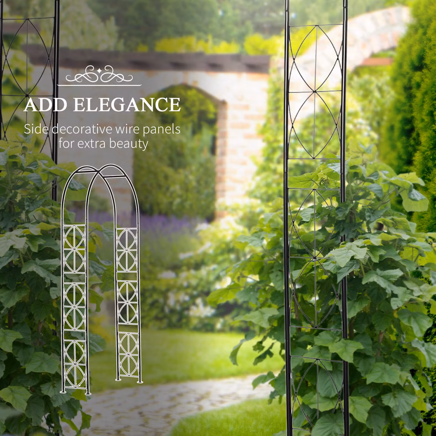 Outsunny Vintage Style Steel Wedding Arch and Garden Trellis Support, Black, H 230 x W 114 x D 30 cm – 5