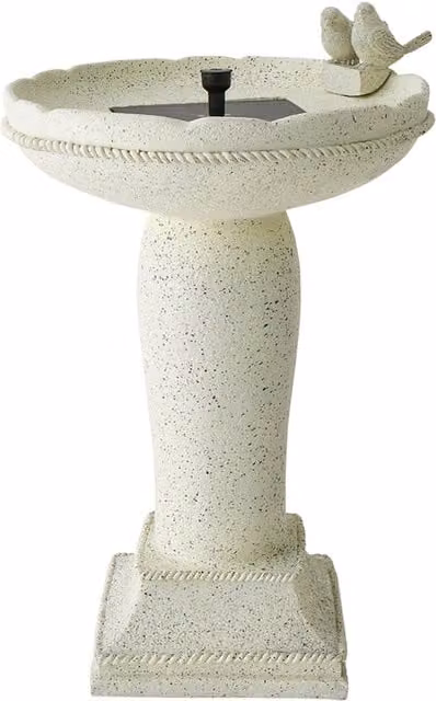 ValueLights Solar Powered Round Bird Bath Water Fountain Garden Feature, White