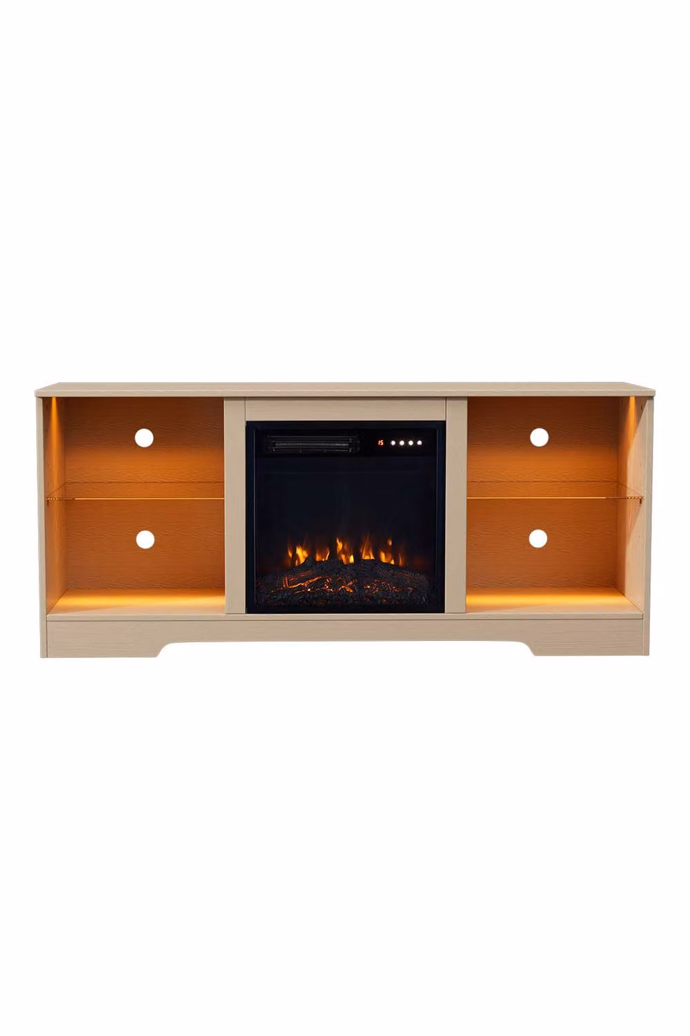 Living and Home Modern TV Stand with Adjustable Flame Electric Fireplace in Brown and Beige – 4