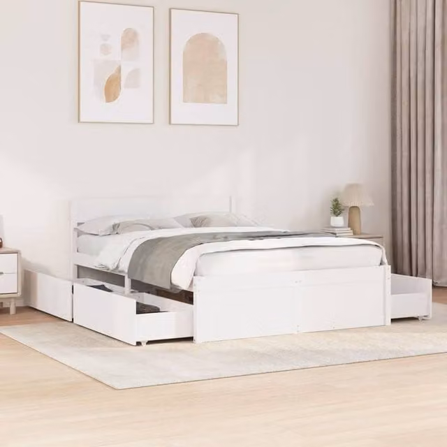 Berkfield Home Small Double Solid Wood Pine Bed Frame in White, W/D/H: 120 x 190 cm