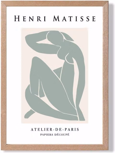 ARTZE Matisse Nude Green and Cream Abstract Framed Print with Oak Frame
